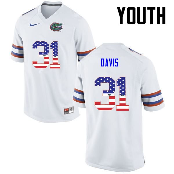 NCAA Florida Gators Shawn Davis Youth #31 USA Flag Fashion Nike White Stitched Authentic College Football Jersey QTP5664ZD